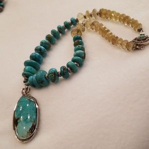 Turquoise, Beer Quartz, Sterling Custom Necklace